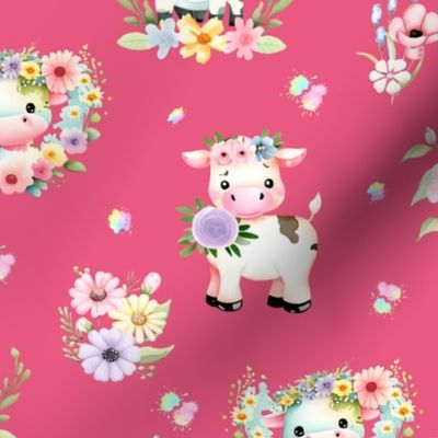 Baby Cows and Blooms - 3517 medium // hot pink