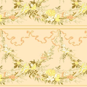 Vintage Recreation Floral Swag Border in Peach and Yellow with Sage Green