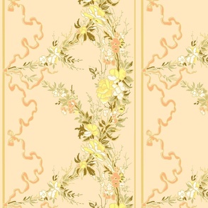 Vintage Recreation Floral Swag Border in Peach and Yellow with Sage Green Turned 90 degrees