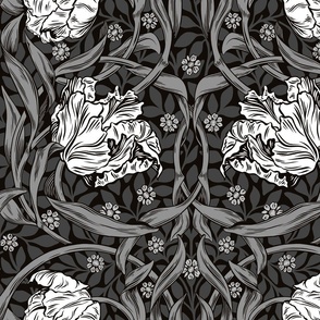 William Morris-Inspired "Pimpernel" Art Nouveau Floral (Black & White)