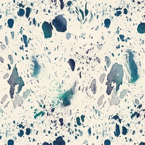 (Large) Abstract Blue Navy Turquoise Watercolor Ink Splatter on Off White