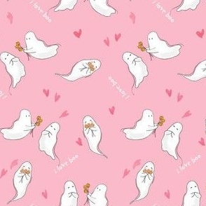 Cute Ghosts I Love Boo on Pink
