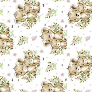 Pink Floral Safari Animals Lion Cub Baby Girl Nursery Ladybug Bees Butterfly Greenery Rotated 