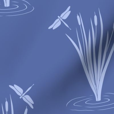 Cattails With Dragonflies | Large | Monochromatic Blue | CWD-2405-03