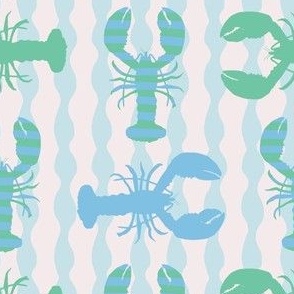 Small - Crustaceancore - cute striped blue and mint pastel lobster print