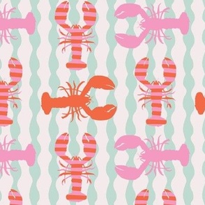 Small - Crustaceancore lobster print pink, orange and mint