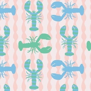 Small - Crustaceancore - cute striped blue, green and pink pastel lobster print 