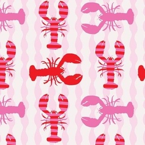 Small - Crustaceancore - cute striped hot pink and red striped lobster print