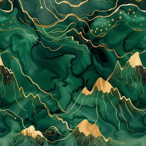 Jumbo Emerald And Gold Abstract Landscape Fabric