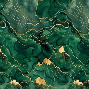 Emerald And Gold Abstract Landscape Fabric