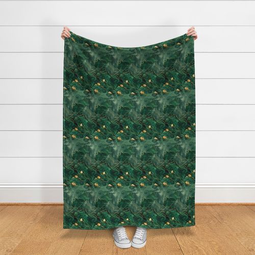 Small Emerald And Gold Abstract Landscape Fabric