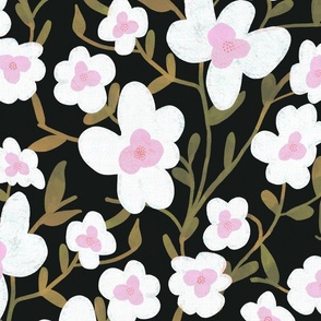 Modern Bold Colorful Flowers - Pink White Black, Large