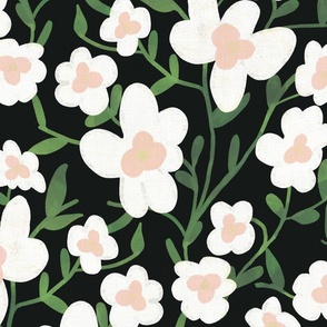 Modern Bold Colorful Flowers - White Peach Black Green, Large