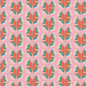 Mini - cute red, blue and green and pastel pink butterflies on a pink background, pretty butterfly design