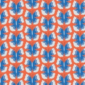 Mini - cute blue and white butterflies on a red background, pretty butterfly design