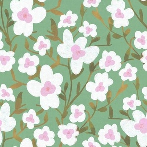 Modern Bold Colorful Flowers - Pink White Green Gold, Medium