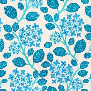 Blue Hydrangea Summer Blooms on Cream Background_24in