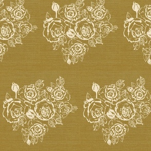 Block print Bunches of rose-fabric texture/ tan/ pale yellow/ sandstone