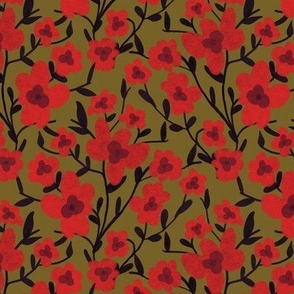 Modern Bold Colorful Flowers - Red Black Olive, Small