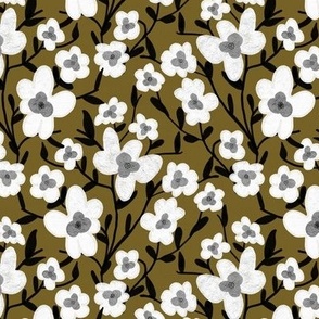 Modern Bold Colorful Flowers - White Gray Olive, Small