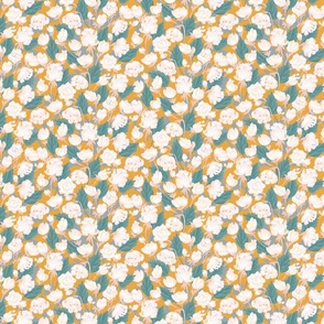 Snowbelles  - mustard yellow, lilac, cream, off white, sage green and grey      // Small scale