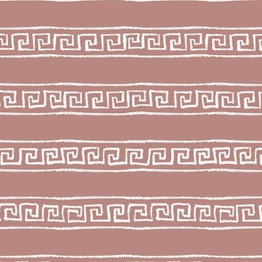 Greek Key Stripe - Terracotta Pink and White