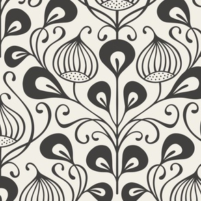(L) bold abstract flowers damask - monochrome black (large scale)