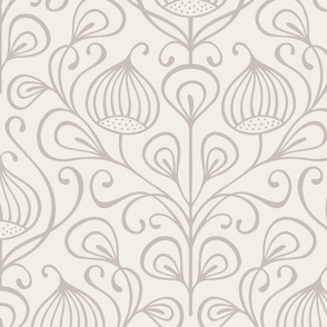 (L) bold abstract flowers damask - monochrome beige (large scale)