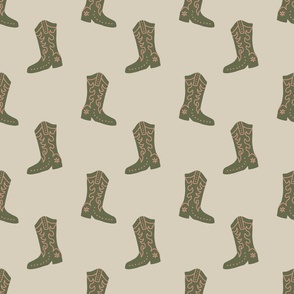 SMALL VINTAGE NOVELTY COWBOY COWGIRL BOOTS WILD WEST MOTIF-BEIGE OFF WHITE CREAM-OLIVE GREEN-SALMON PINK