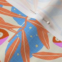 (M)-Groovy Abstract Meadow  Floral -Vibrant Playful Party-Colorful  Flowers-Geometric shapes retro-Hot pink-Orange-Blue