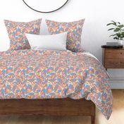(M)-Groovy Abstract Meadow  Floral -Vibrant Playful Party-Colorful  Flowers-Geometric shapes retro-Hot pink-Orange-Blue