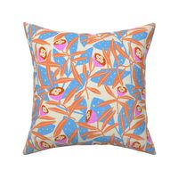 (M)-Groovy Abstract Meadow  Floral -Vibrant Playful Party-Colorful  Flowers-Geometric shapes retro-Hot pink-Orange-Blue