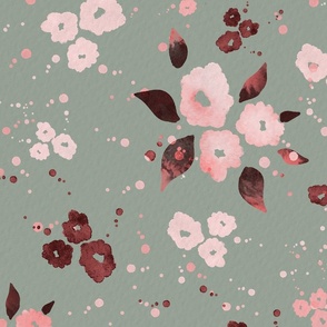 Watercolour Blooms Floral – Pink & sage green 