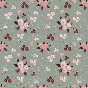 Watercolour Blooms Floral – Pink & sage green (small scale)