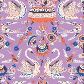 SWANS AND SWALLOWS - LILAC CORAL BLUE