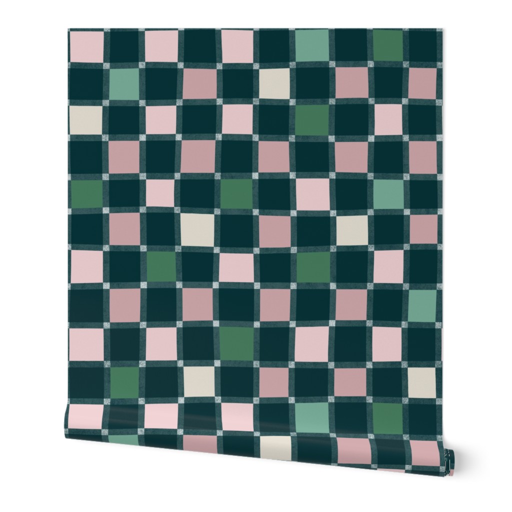 M Chic Geometric Pattern with Dark Green, Light Pink, and Light Green Squares - Modern Textile Design for Home Decor and Fashion Fabric 0075 F Multicolored pink green dark gray white dots