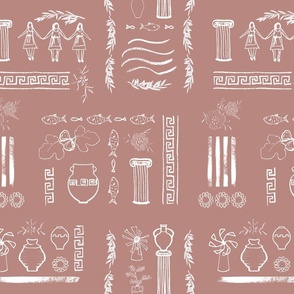 Grecian Tapestry - Terracotta Pink and White