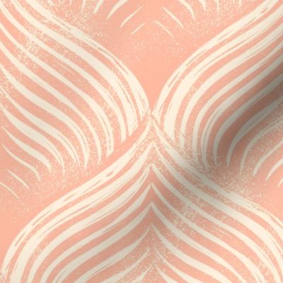 (L) Abstract blockprint Optical Art petals with 3D effect, peach blush