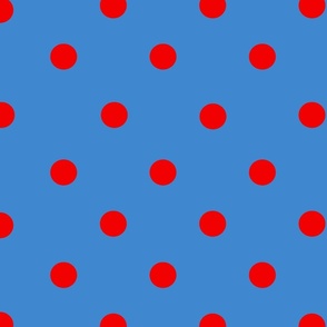 Red polka dots on sky blue