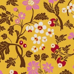 Chinoiserie Style Florals On Yellow - small scale
