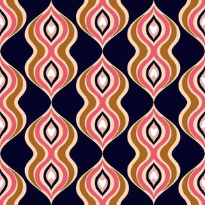 Retro Chic Waves: Vibrant Pink, Orange, and Navy Geometric Pattern for Trendy Home Decor and Fashion