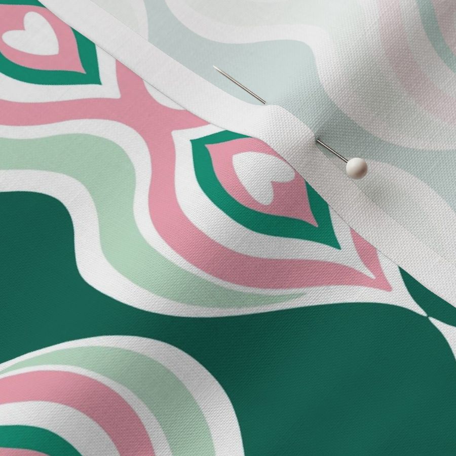 Retro Geometric Ripple Pattern Green and Pink