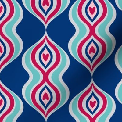 Retro Geometric Ripple Pattern Blue and Red