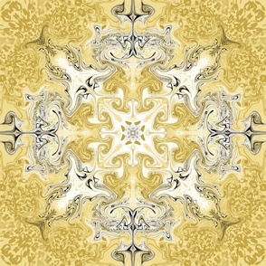 marbled  damask and leopard print- Contemporary Marbled Twist on heritage patterns,  (M) bright mustard yellow