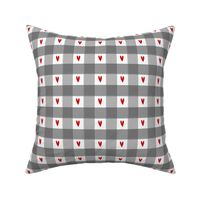 1" Grey Gingham Plaid with watercolor red hearts checker