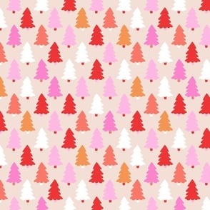 Pink Christmas - Little Seasonal pine tree forest minimalist retro woods design girls red orange pink on blush