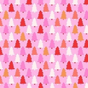 Pink Christmas - Little Seasonal pine tree forest minimalist retro woods design girls orange red white on pink