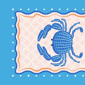 Oh Crab! Blue Crab Coastal Decor Bright Blue/ Light Pink