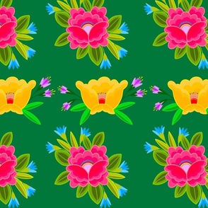 Mexican Flowers | Deep Green | Colorful Bold Floral