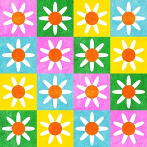 Checkerboard Daisies Large Scale